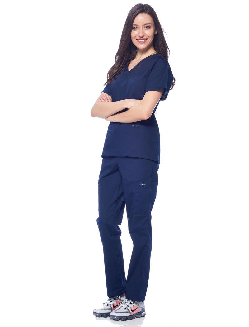 Dagacci Scrubs Medical Uniform Women and Man Scrubs Set Medical Scrubs Top and Pants 3X-Large Navy