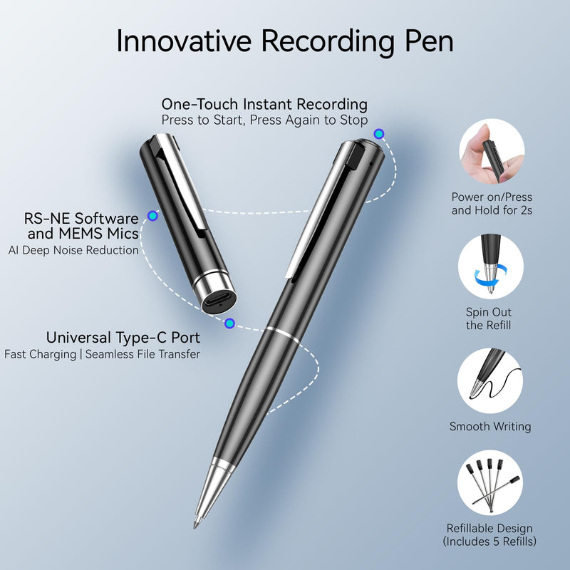 AI Voice Recorder, Note Ai Voice Recorder Transcription Summary & Mind Map, Ai Note Taking Device Supports 150 Languages, App Control, AI Recording Pen for Meetings, Lectures, Interviews, Calls Black