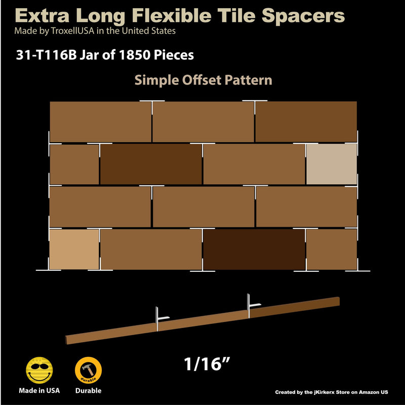 TroxellUSA Daddy Long Leg Tee 1/8 inches Tile Spacer 1200 Pieces - Reusable Jar, 31-T18B-XL