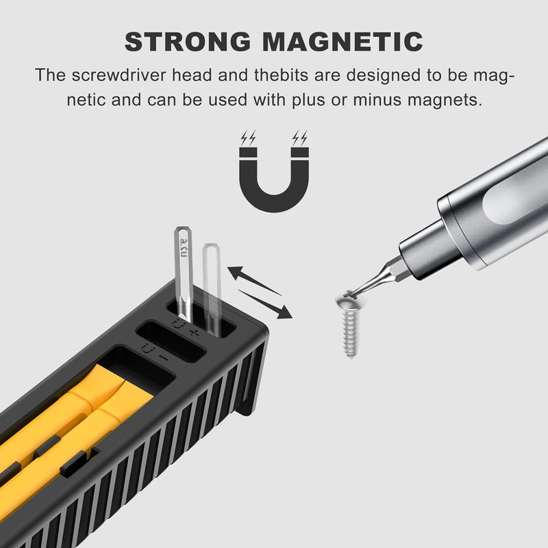 Mini Electric Screwdriver, 41-in-1 Precision Electric Screwdriver Set with 36 Magnetic Bits, Cordless Screwdriver Set, Magnetic Storage, Portable Repair Tool for Electronics Phone Camera Laptop Watch Black Plastic