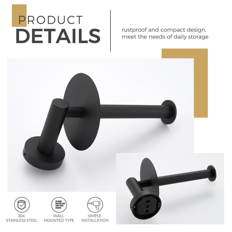 Vertical Tray Toilet Paper Holder, Aomasi 304 Stainless Steel Tissue Roll Hanger with Round Plate, Matte Black Bathroom Kitchen Paper Roll Dispenser Wall Mounted