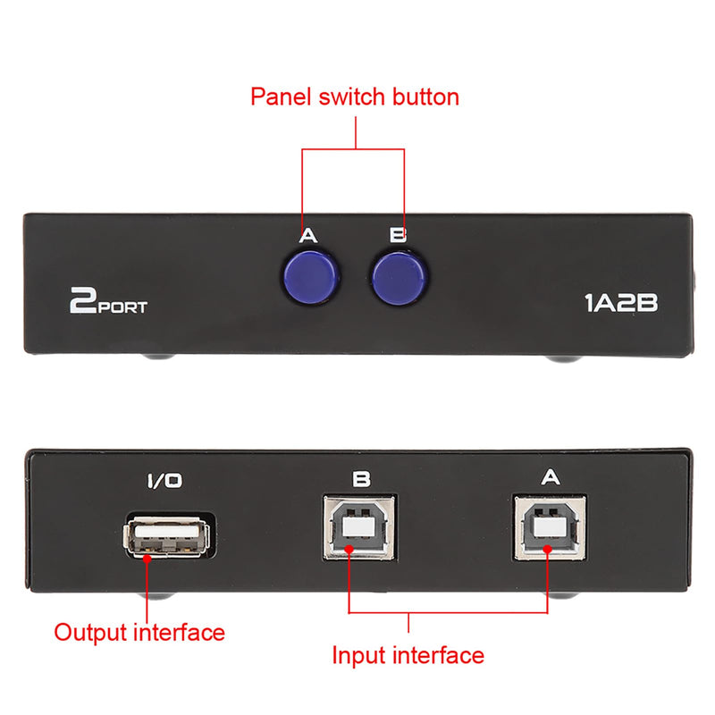 USB Sharing Switch, fosa Sharing Switch Selector 2/4 Port USB 2.0 Manual Sharing Switch Switcher Box Switcher Adapter Hub for PC, Printer, Scanner, Mouse, Keyboard(2 Port)