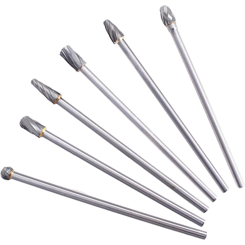 10mm Rotary Aluminum Cut Burr 6Pcs 6mm 1/4 Inch Shank 150mm Long Reach, Carbide Alloy Rotary Burr Set, Fit for Woodworking, Drilling, Metal Carving, Engraving, Polishing