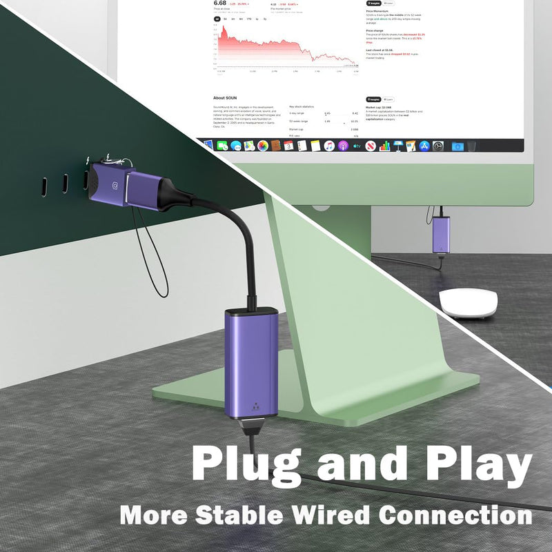 IVSHOWCO 2 in 1 USB to Ethernet Adapter, USB C 3.0 to Gigabit Ethernet Adapter LAN Network, 1000Mbps High Speed Network Port Compatible MacBook pro, iPad Air Pro, Laptop, XPS, Switch Purple.