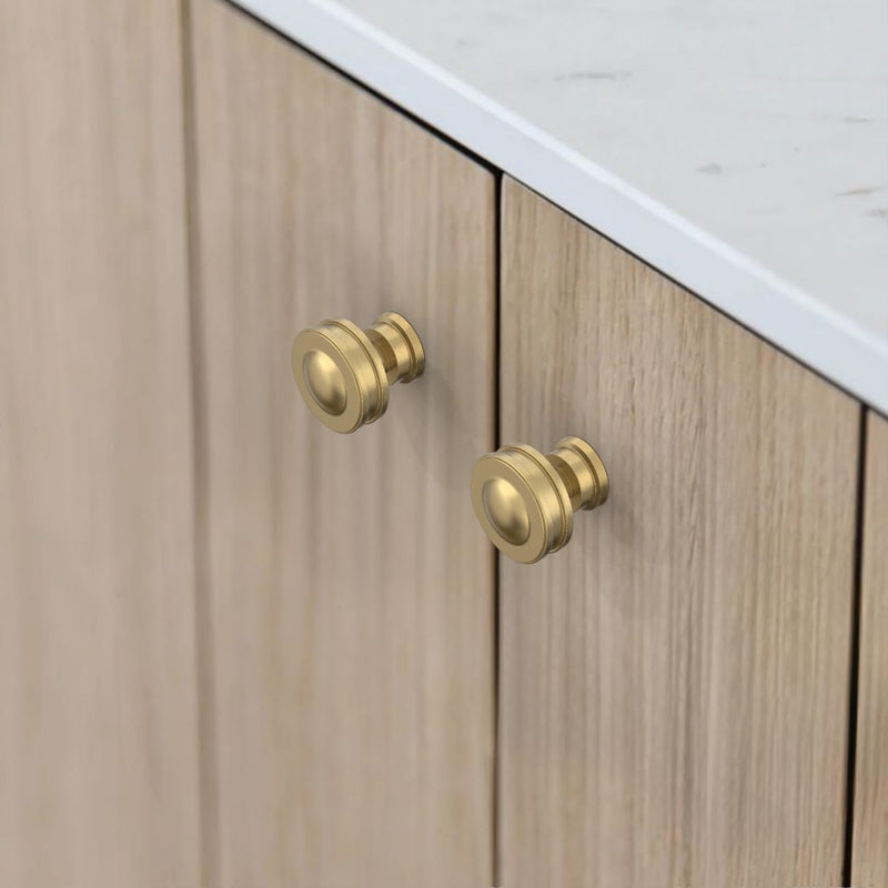 Amerdeco 10 Pack Champagne Bronze Cabinet Knobs 1.2 Inch(31mm) Single Hole Zinc Solid Kitchen Cabinet Handles Round Cabinet Drawer Pulls 1.2"/31MM Diameter