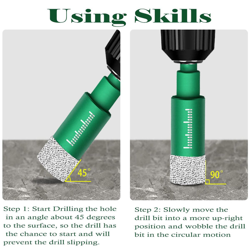 10PCS Green Dry Diamond Drill Bits Set, Tile Drill bit for Granite Marble Tile Ceramic Stone Glass Diamond Hole Saw Kit with Size 3/16,1/4, 5/16, 3/8, 1/2