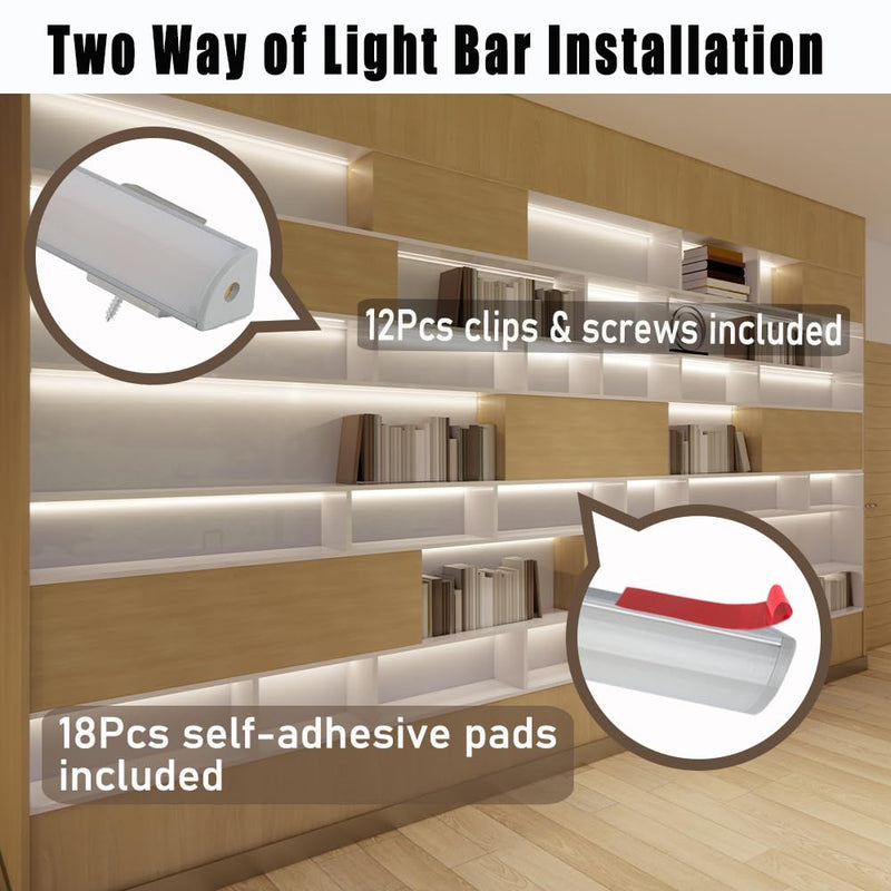 12" V-Shape Diffused LED Strip Light Bars Kit,Aluminum Channel Lights with Touch Sensor for Under Cabinet,Gun Safe,Closet,Under Counter,Book Shelf,Display Showcase,6000K White,6Pack 6000K Pure White 12in / 6Pcak