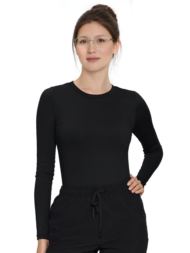 3 Pack Scrub Undershirts Long Sleeve Women, Comfortable Underscrub for Nurse High Crew Neck Medium Black
