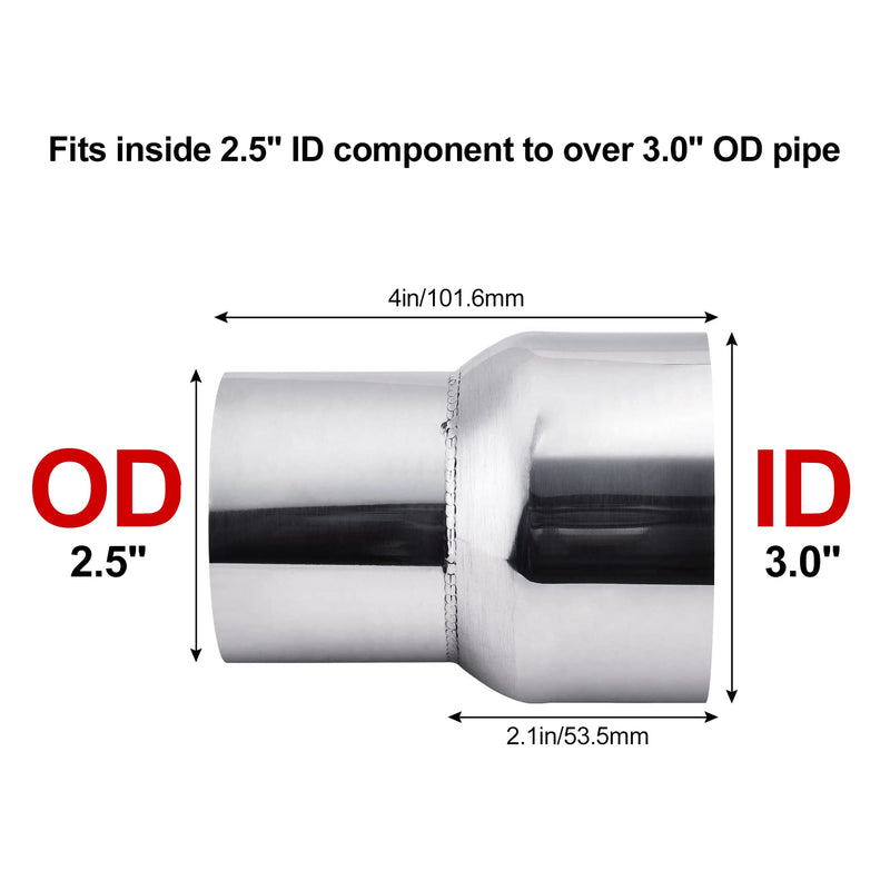 EVIL ENERGY Exhaust Adapter Reducer OD 2.5 Inch to ID 3 Inch, Pipe Connector 304 Stainless Steel Exhaust Coupler 2 1/2" OD to 3" ID ID 3.0" to OD 2.5"