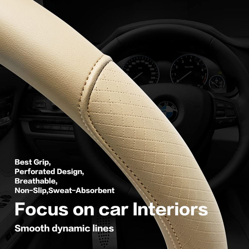 VARGTR Steering Wheel Cover, Microfiber Leather Steering Wheel Cover with Classic Embossing,Anti-Slip Breathable Auto Car Steering Wheel Cover Fit 15 Inch Car Wheel Protector (Beige) Beige