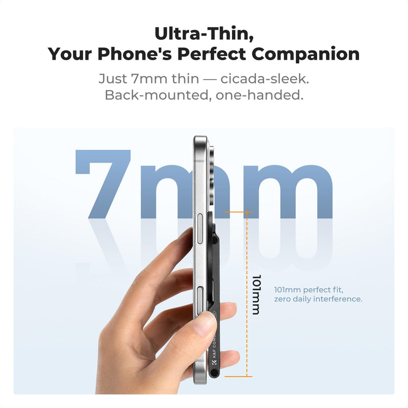 K&F CONCEPT 7mm 59g Magnetic Phone Stand | Foldable Selfie Stick for iPhone, Dual-Sided Magnets Mini Tripod Pocket with Hook, Compatible with iPhone 17-12 Series, PT02 Black
