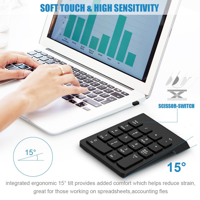 Wireless Number Pad, Numeric Keypad Numpad Keyboard 10 Key USB Keypad Office Accounting Essentials Desktop Computer Laptops Accessories Compatible Chromebook NoteBook EliteBook MateBook etc. Onyx