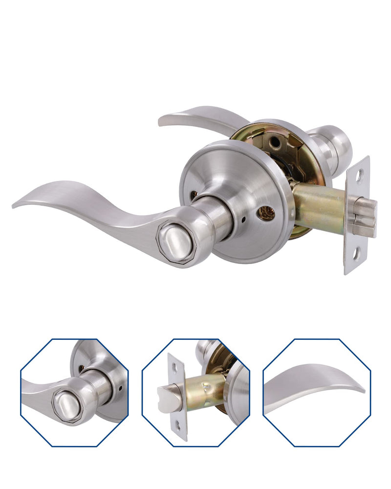 （2 Pack） Privacy Door Locks Bedroom/Bathroom Door Levers Handles for Left and Right Opened Door in Satin Nickel 2