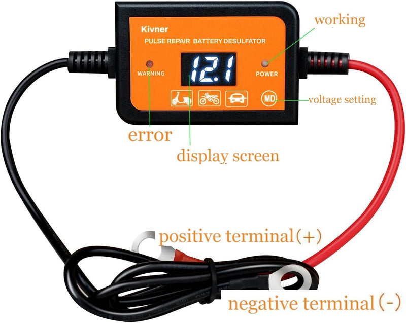 4A Battery Desulfator Lead-Acid Battery Desulfator 12V 24V 36V 48V Battery Regenerator Auto Pulse Desulfator Round Terminal