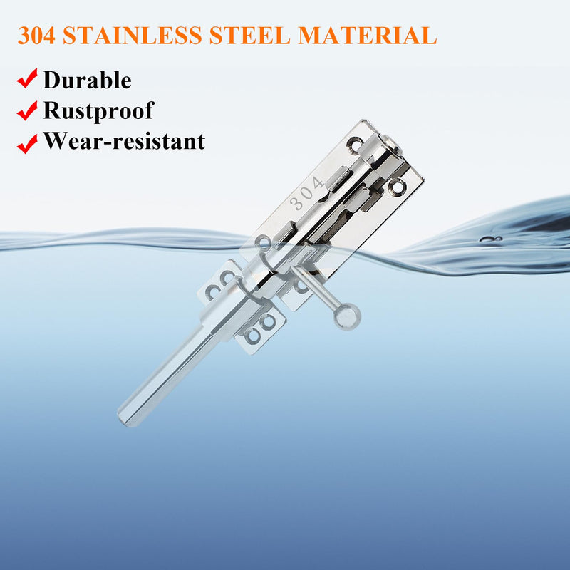 Slide Bolt Gate Latch Thickened 304 Stainless Steel Latches Heavy Duty Safety Barrel Bolt Door Lock with Padlock Hole and Dust Canister for Wooden Fence, Yard Door, Barn Door, Shed Door Silver 8in