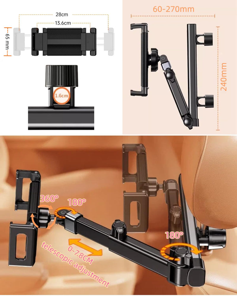 Chapter Seven Car Headrest Tablet Holder,[Lockable 3 in 1 Extension Arm & 360° Rotation],Tablet Mount for Car Backseat,Gifts Road Trip Essentials for Kids,for 4.7-13" Devices