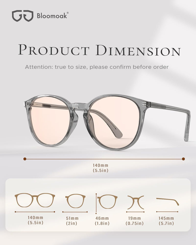 Rose Tinted Migraine Relief Glasses,Round Retro Blue Light Glasses for Light Sensitivity/Fluorescent LED/Photophobia Indoor & Outdoor - Photochromic Lens
