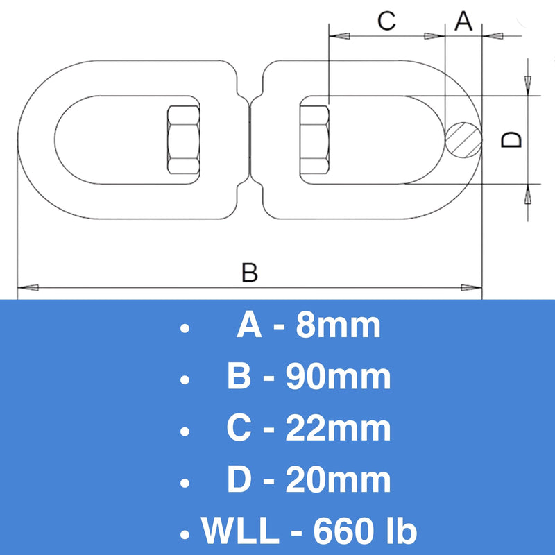 MarineNow 316 Stainless Steel Anchor Swivel Eye - Eye Connector 08mm - 5/16" 05-Pack