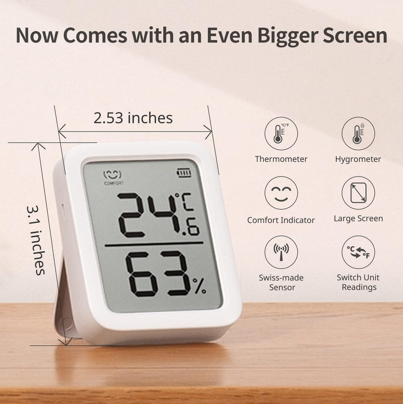 SwitchBot Thermometer Hygrometer, Bluetooth Indoor Humidity Meter for Home, Temperature Sensor with App Control, Large LCD Display, Notification Alerts, 2-Year Data Storage Export SwitchBot Meter Plus 1 pack, white