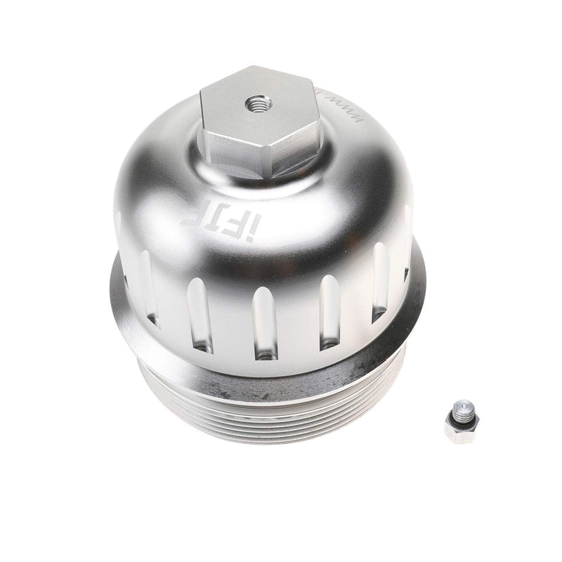iFJF 134001 Fuel Filter Housing Cap Replacement for 2017-2024 GM Duramax 6.6L L5P Chevy Silverado/GMC Sierra 2500HD 3500HD Billet Aluminum with Drain Plug Silver