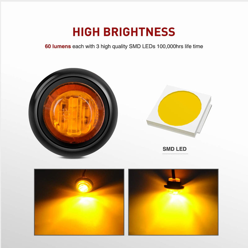 Nilight TL-03 10 PCS 3/4” Round Clearance LED Front Rear Side Indicator Bullet Marker Light for Truck RV Car Bus Trailer Van Caravan Boat (12V, Amber) 10pcs Amber