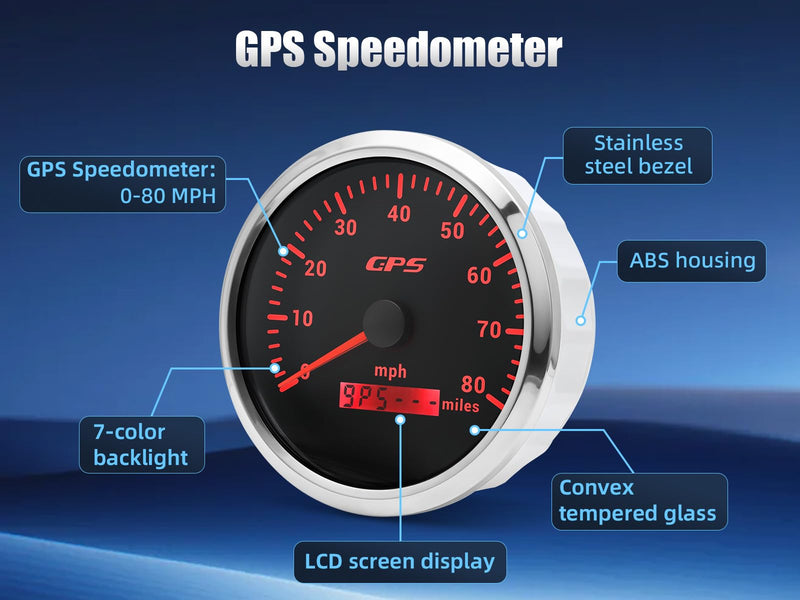 ARTILAURA 110mm 4-3/8" Boat GPS Speedometer 7 Color 80 MPH GPS Speedometer Gauge Antenna for AUTO Marine(Black & Silver) Black & Silver