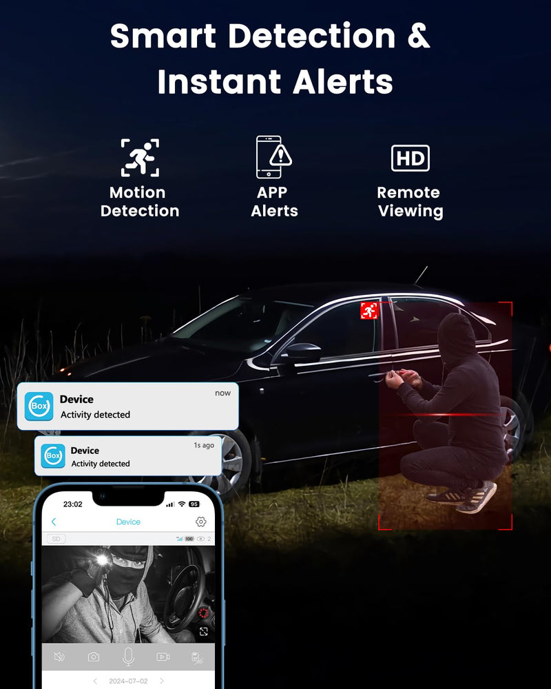 2K No WiFi Security Camera with SIM Card, 4G LTE Cellular Security Camera with 5200mAh High-Capacity Battery, 160° Wide View, Smart Motion Detection, 33ft Night Vision