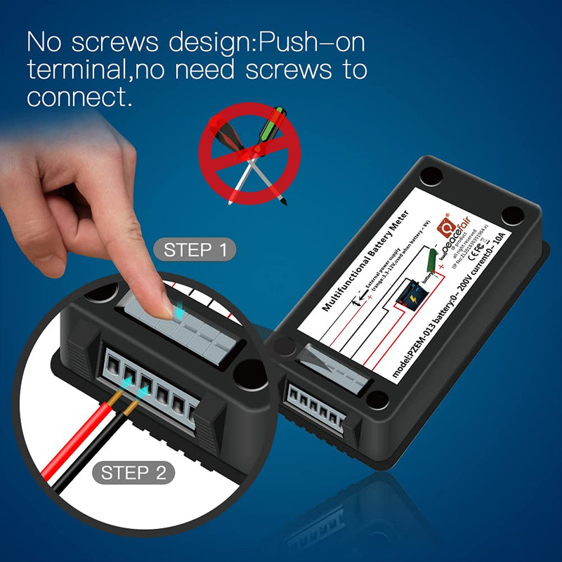 DC Multifunction Battery Monitor Meter,0-200V,0-100A (Widely Applied to 12V/24V/48V RV/Car Battery) LCD Display Digital Current Voltage Solar Power Meter Multimeter Ammeter Voltmeter DC 100A Battery Meter（100A Shunt）