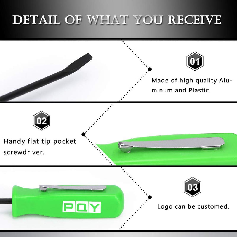 Pocket Magnetic Screwdriver Slotted Head With Magnet Top + Mini Pry Bar Set Green