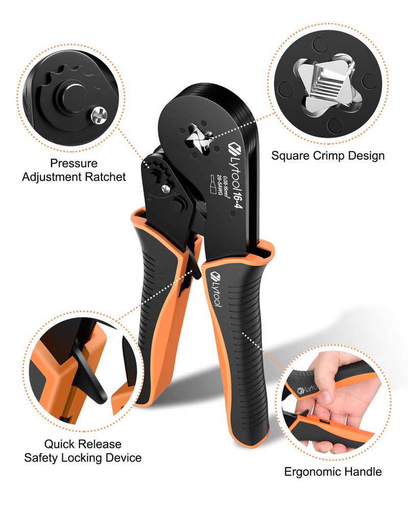 Ferrule Crimping Tool Kit, Lytool Wire Crimper Pliers (AWG 28-5/0.08-16mm²), Wire Ferrule Kit with Square Ratchet Crimper and 1200PCS Ferrule Connectors Wire Ferrules Terminals Kit Square Wire Crimping Pliers + 1200 Wire Ferrules
