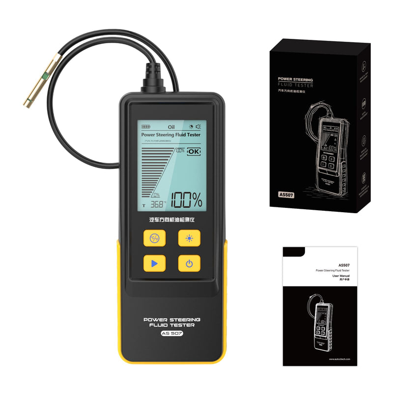 Power Steering Fluid Tester AS507 Auto Check Power Steering Oil Quality Temp. Detector Power Steering Oil Tool with High-Precision Detection Probe,Oil Temp&Transmittance Display,2.8" Backlit Screen