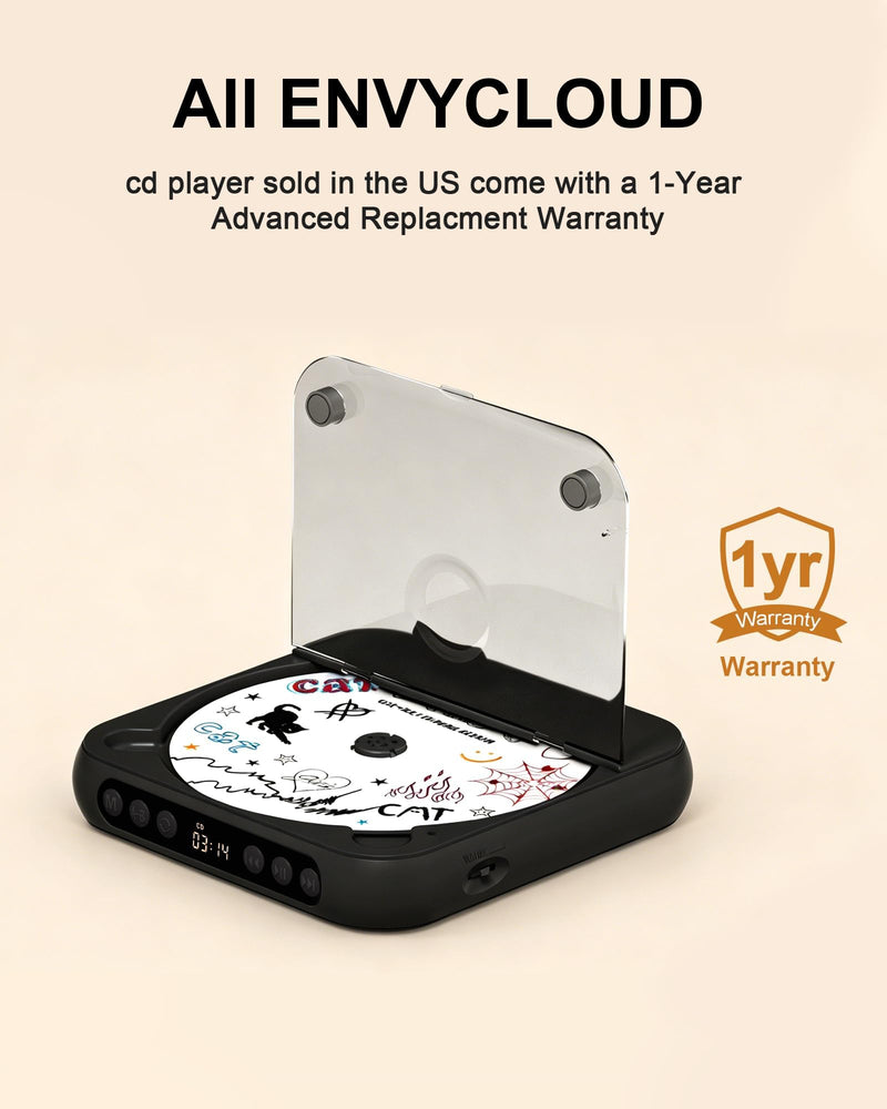 ENVYCLOUD CD Player Portable with Dual Stereo Speakers, Rechargeable Portable CD Player with Bluetooth for Home with Headphones,Black black