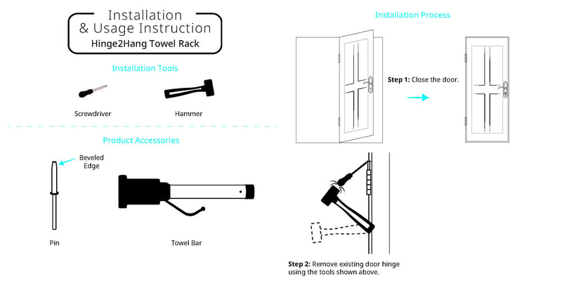 Door Towel Rack – No-Drill Hinge-Mounted Towel Bar for Bathroom or Bedroom Doors, No Assembly, Works with Standard Interior Doors, Space-Saving Telescoping Design (Black/White) (White) White