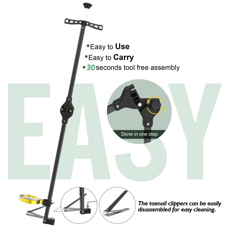 Foldable Extended Long Handle Toenail Clippers with Magnifier-4mm Wide Jaw & Ergonomic Design for Seniors, Arthritis& Limited Mobility | Heavy-Duty, No-Bend Trimming, Tool-Free Foldable (32" Black) L - 32"