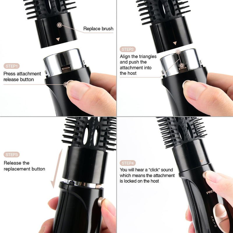 Hair Dryer Brush, Lightweight Hot Air Brush with 2 Heat Speed, 1 Cold Wind | Hot Brush for Hair Styling,Hot Comb Hair Styling Appliances,Volumiser and Curler, Ionic Frizz-Control, 4 Attachments, Black