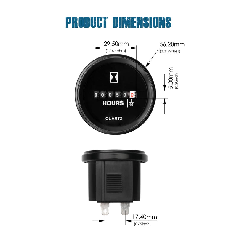 Runleader Mechanical Hour Meter, AC110V to 250V,Waterproof Design for Lawn Mower Generator Compressor Leaf Trimmer etc. AC