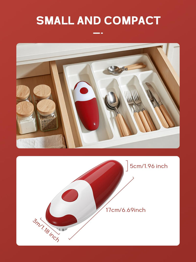 Electric Can Opener, Reemix Battery Operated Can Opener Fits Alomost All Can Sizes, Simple One Touch-Operation, Automatic, Hand Free, Smooth Edge (battery not included), Red