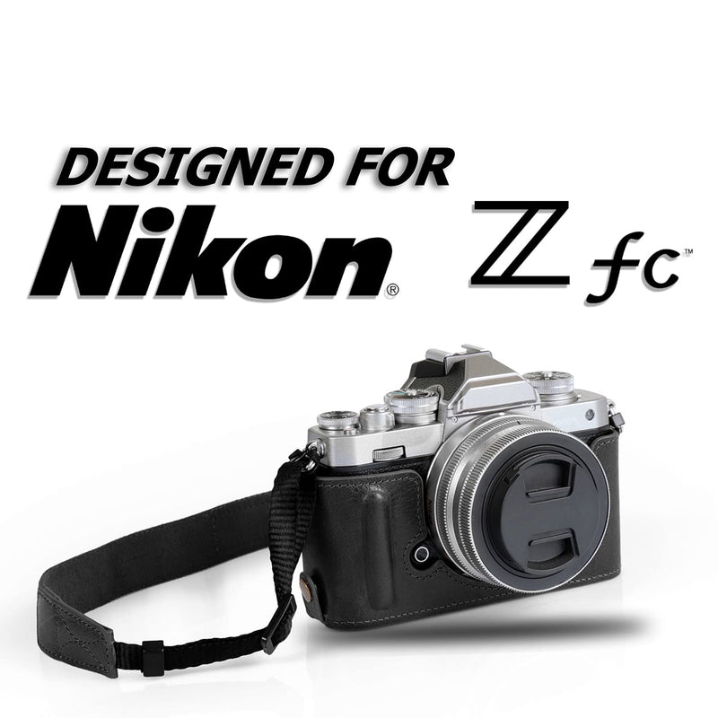 MegaGear MG2016 Ever Ready Genuine Leather Camera Half Case Compatible with Nikon Z fc (Black) Black