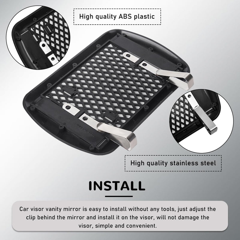 Car Sun Visor Vanity Mirror, Clip-on Automotive Makeup Sun-Shading Mirror, Universal Vehicle Sun Visor Cosmetic Vanity Mirror for Women Girls, Interior Car Accessories, Black 1PC