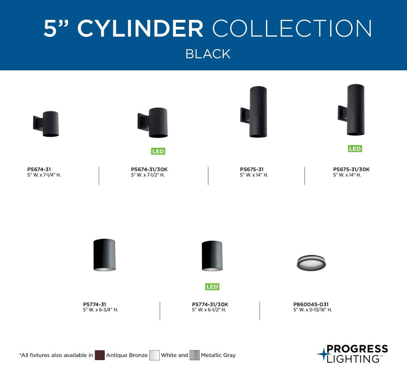 Cylinder Collection 5" Modern Outdoor Ceiling Light Black