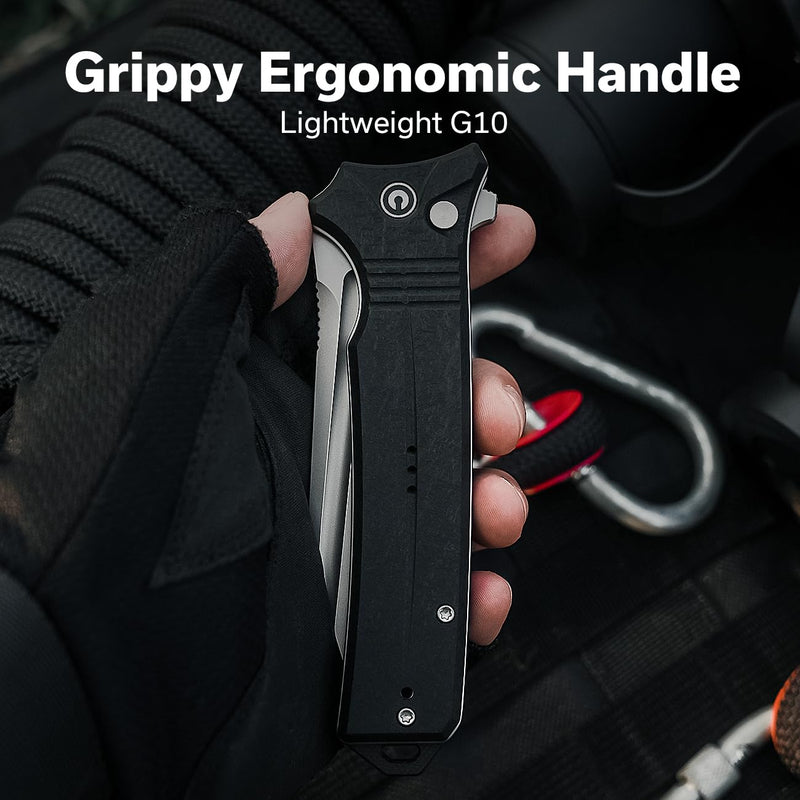 CIVIVI Neurohaptic Pocket Knife for EDC, Folding Knife with 3.74'' Nitro-V Blade G10 Handle, Reversible Clip, Gift for Men Women C23080-2 Black Shredded G10
