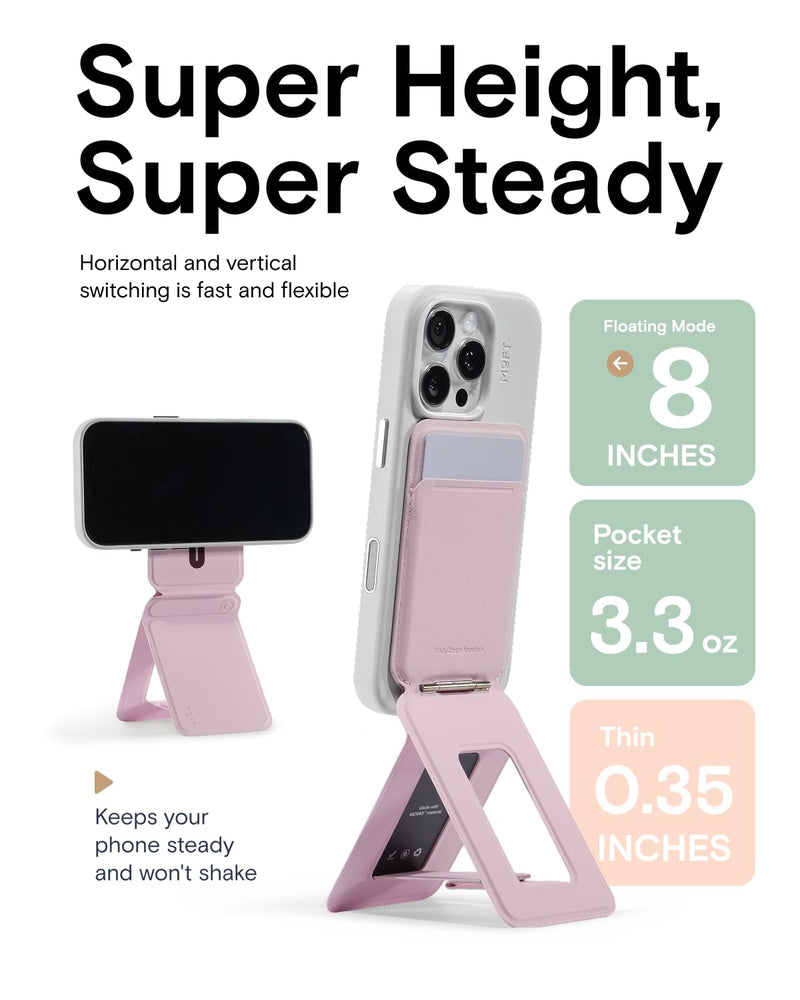 MOFT Phone Tripod Wallet for iPhone, Mulit-Angles, Lightweight & Portable Phone Stand, MOVAS Vegan Leather Magnetic Wallet, Strong Magnets, NFC Card Holder,Travel Essential, Blush (with Card Slot) Blush x With Card Slot