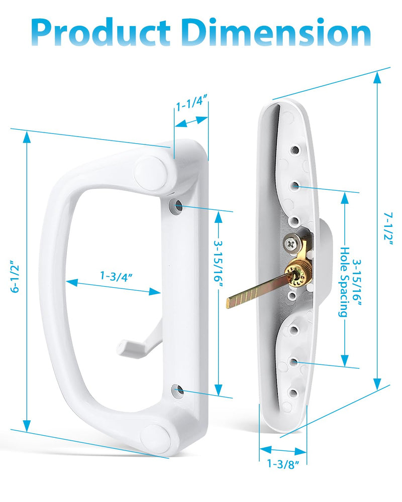 Probrico Patio Sliding Door Lock Set with Key and Mortise Lock, Sliding Glass Door Handles 45° Keyway, Reversible White Sliding Door Lock Set Fits 3-15/16" Hole Spacing, 1" to 2" Thick Doors Handles(Keyed) + Mortise Lock