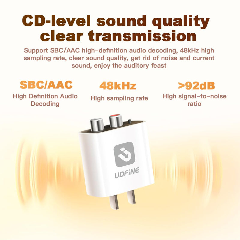 Smart Bluetooth 6.0 to AUX/RCA Adapter & Receiver for Home Stereo, Wireless Bluetooth Adapter for Stereo Receiver, Plug & Play, Sound, Upgrade Old Speakers, Udfine AudioLink