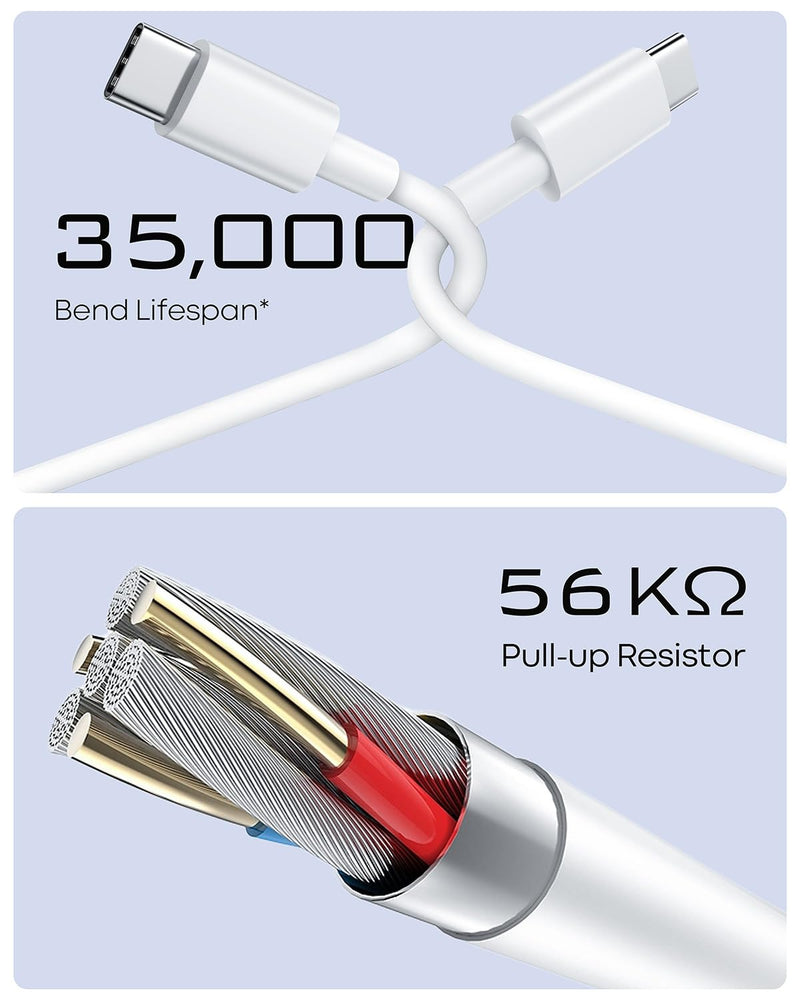 USB C to USB C Cable 25FT [60W Fast Charging, Extra Long Type C Cable] (No Data Transfer) for iPhone 16/15, Galaxy, Pixel, Switch, Camera & More - White 1