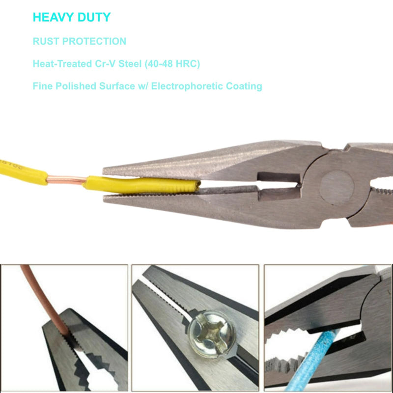 8-Inch Needle Nose Pliers: Paper Clamp Precision, Premium Heavy-Duty CRV Steel, Large Soft Grip with Wire Cutter,Chrome Vanadium Steel Long Nose Cutting Pliers 1