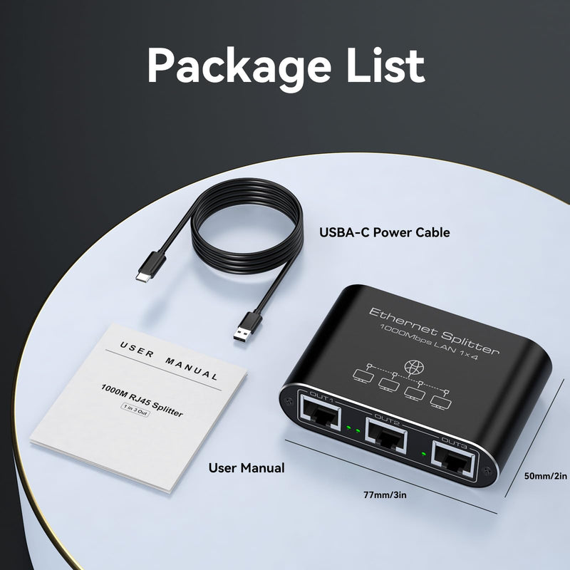 Ethernet Splitter 1 to 4 1000Mbps Internet Splitter Supports Simultaneous Networking of 4 Devices Works with Cat5/5e/6/7/8 Cable Ethernet Splitter 1 to 4