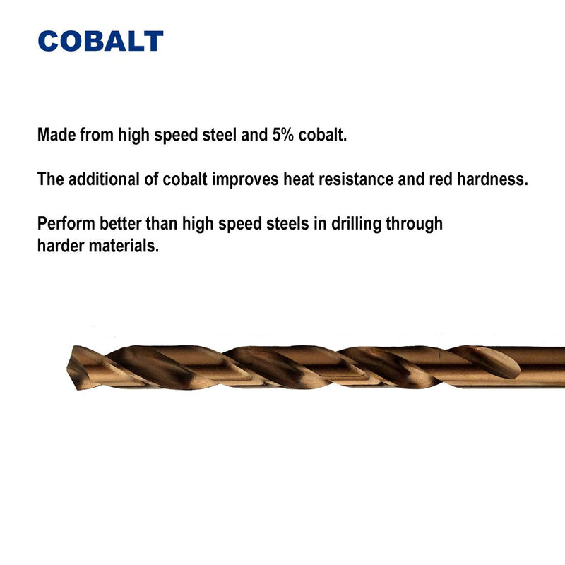 1/4-Inch Cobalt Steel M35 Jobber Length Twist Drill Bits for Hard Metal, Stainless Steel, Pack of 12 1/4 in