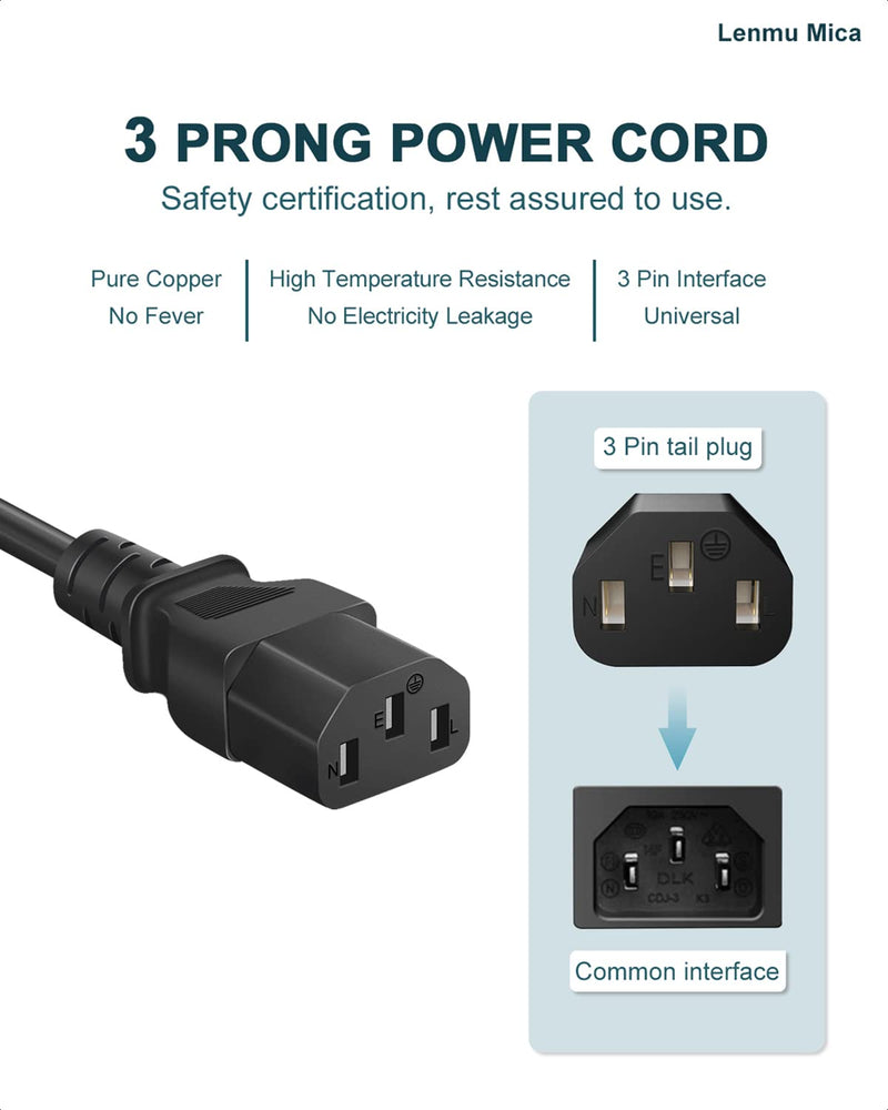 Projector Power Cord for Epson, Optoma, LG, ViewSonic, Hitachi, BenQ, Sony, Dell, Canon, NEC, InFocus Projector Replacement 【6FT】 3 Prong AC Power Cord Cable (IEC-60320 (IEC320) C13 to NEMA 5-15P) 6 Feet