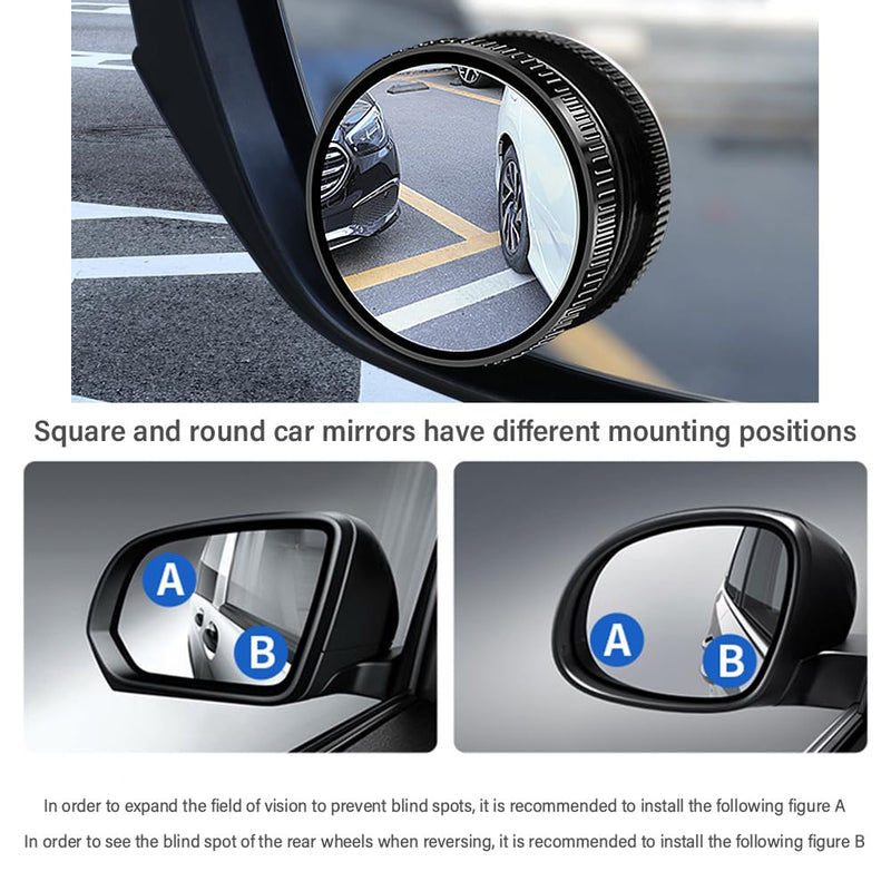 2PCS Suction Cup Car Convex Blind Spot Mirror,360°Adjustable Side Mirror Blindspot Used in Car Mirror,Universal HD Fish Eye Mirror Car Mirror Accessories Fit for Cars SUVs Trucks (Black) Black